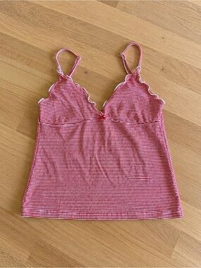Brandy Melville John Galt Striped Red Lettuce trim Cami Top